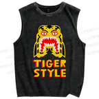 Unisex Tiger Style Printed Washed Tank Top