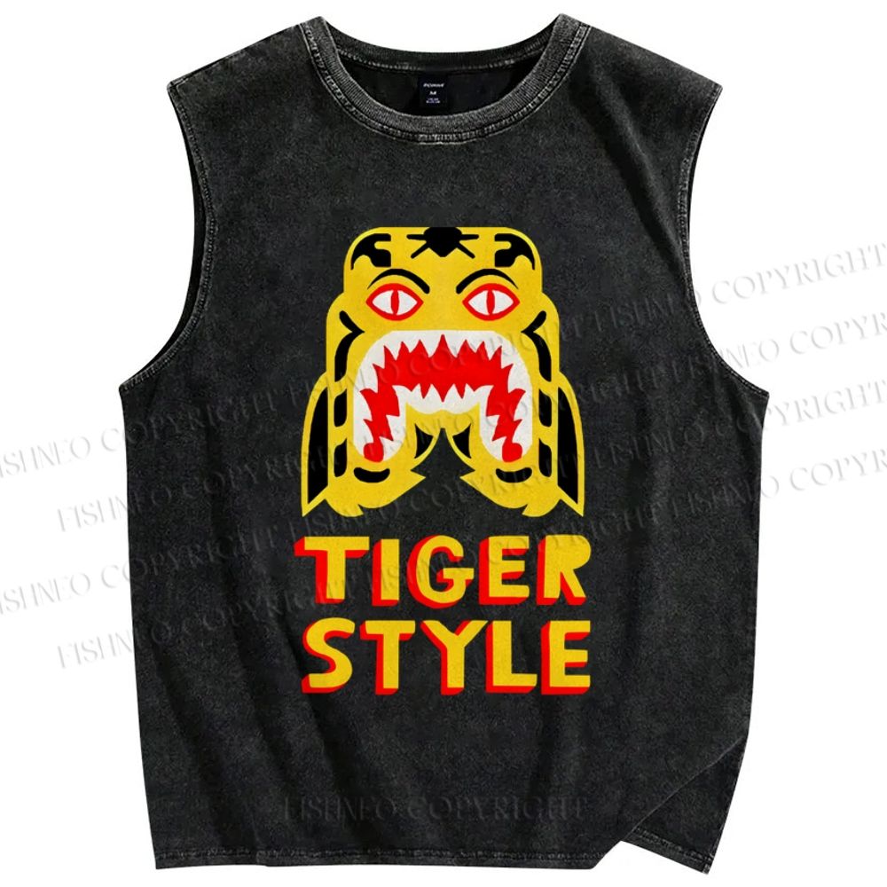 Unisex Tiger Style Printed Washed Tank Top