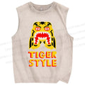 Unisex Tiger Style Printed Washed Tank Top