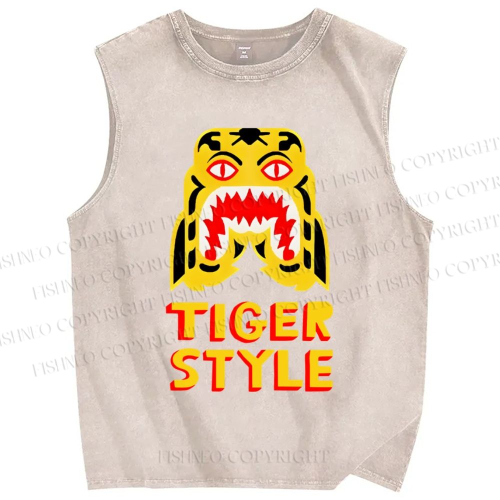 Unisex Tiger Style Printed Washed Tank Top