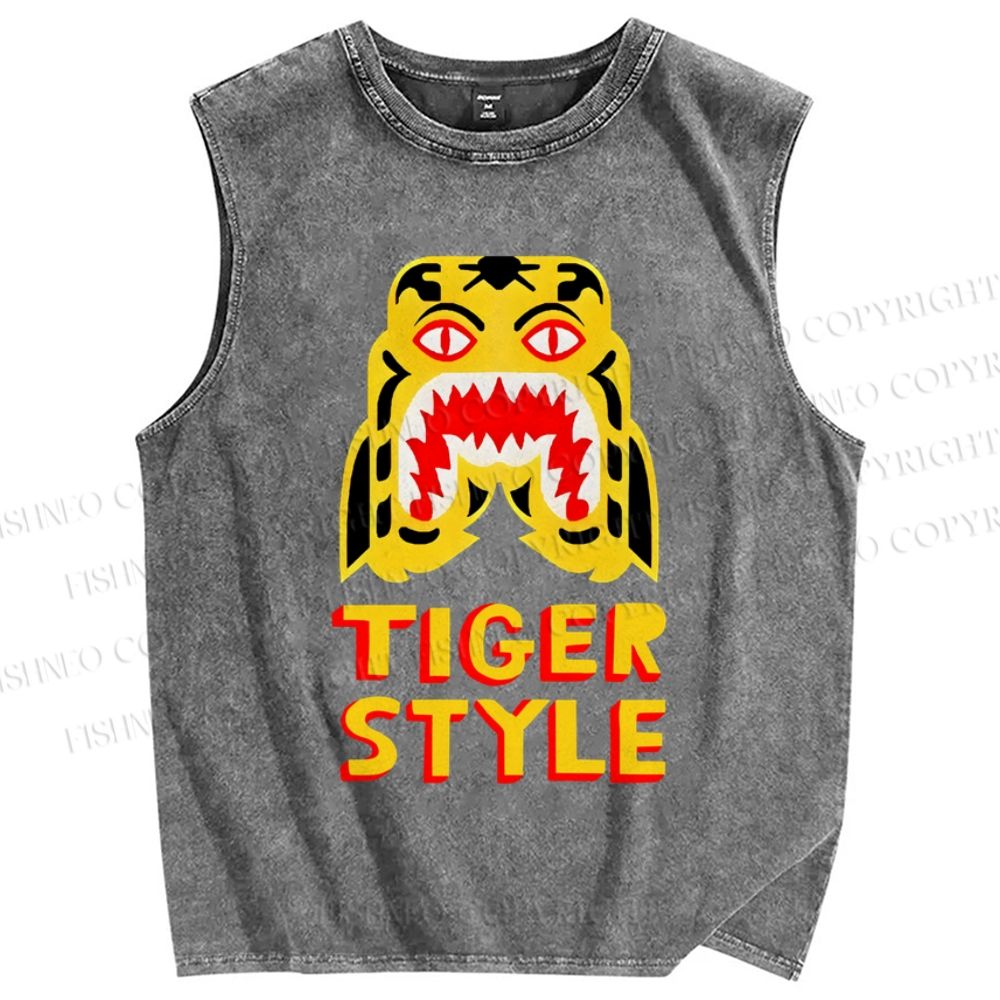 Unisex Tiger Style Printed Washed Tank Top