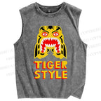 Unisex Tiger Style Printed Washed Tank Top