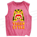 Unisex Tiger Style Printed Washed Tank Top