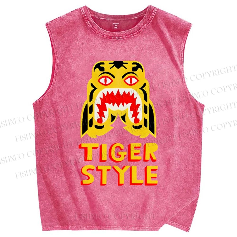Unisex Tiger Style Printed Washed Tank Top