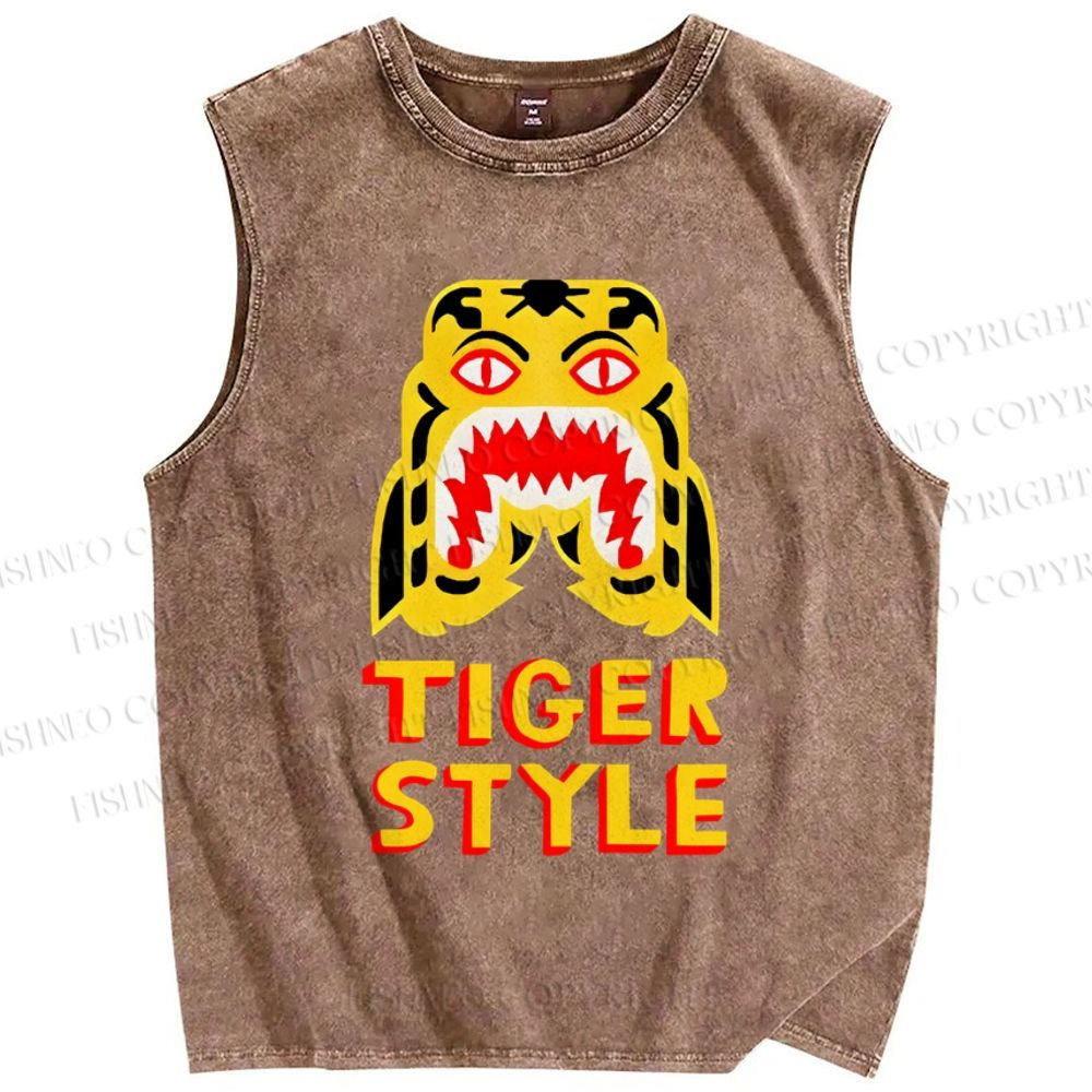 Unisex Tiger Style Printed Washed Tank Top