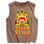 Unisex Tiger Style Printed Washed Tank Top