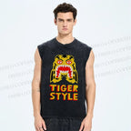 Unisex Tiger Style Printed Washed Tank Top
