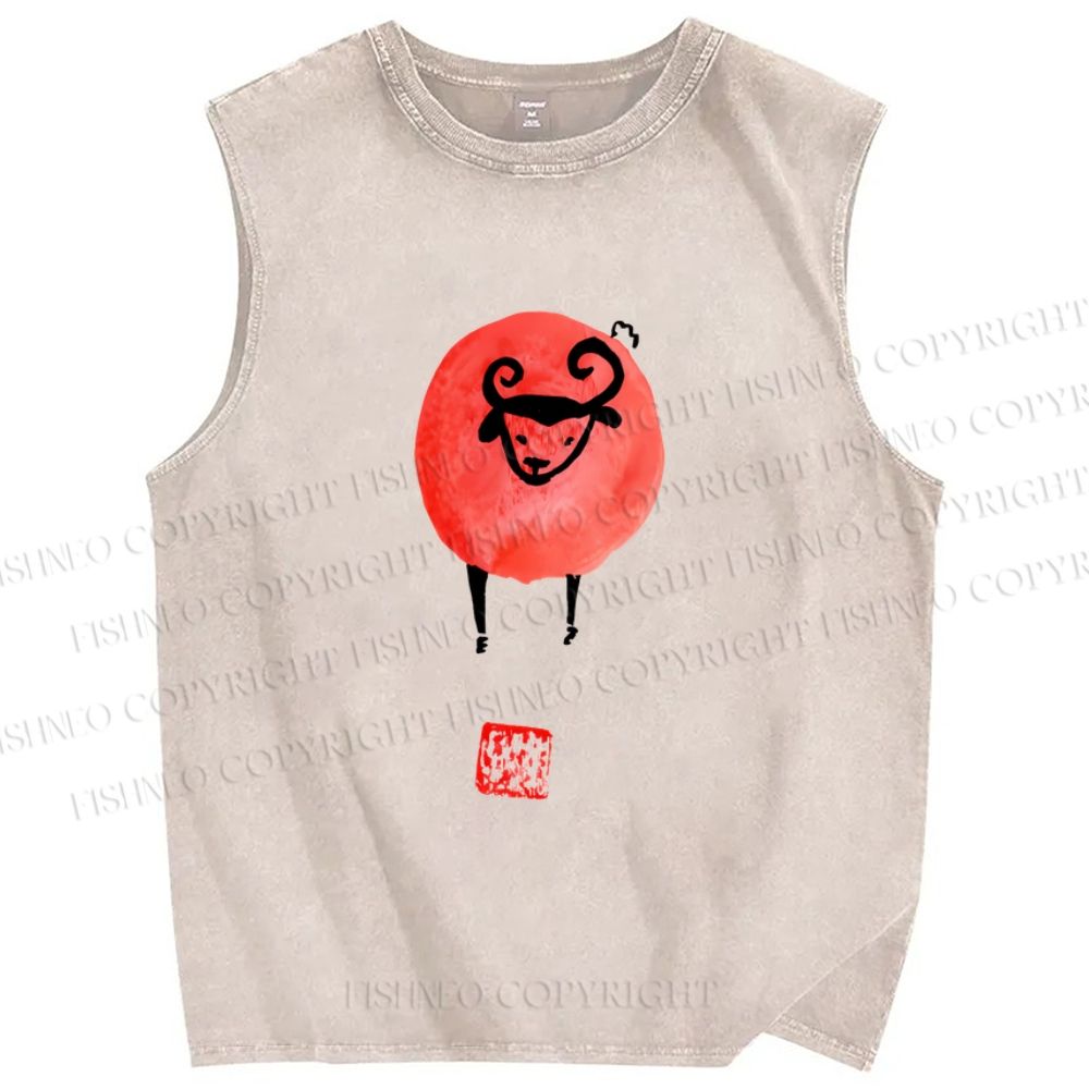 Unisex Art Cartoon Sheep Printed Washed Tank Top