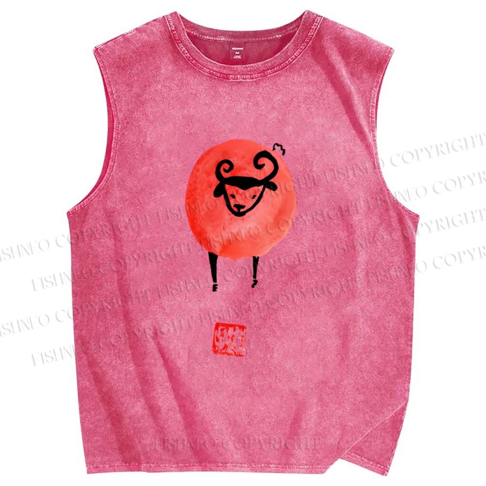 Unisex Art Cartoon Sheep Printed Washed Tank Top