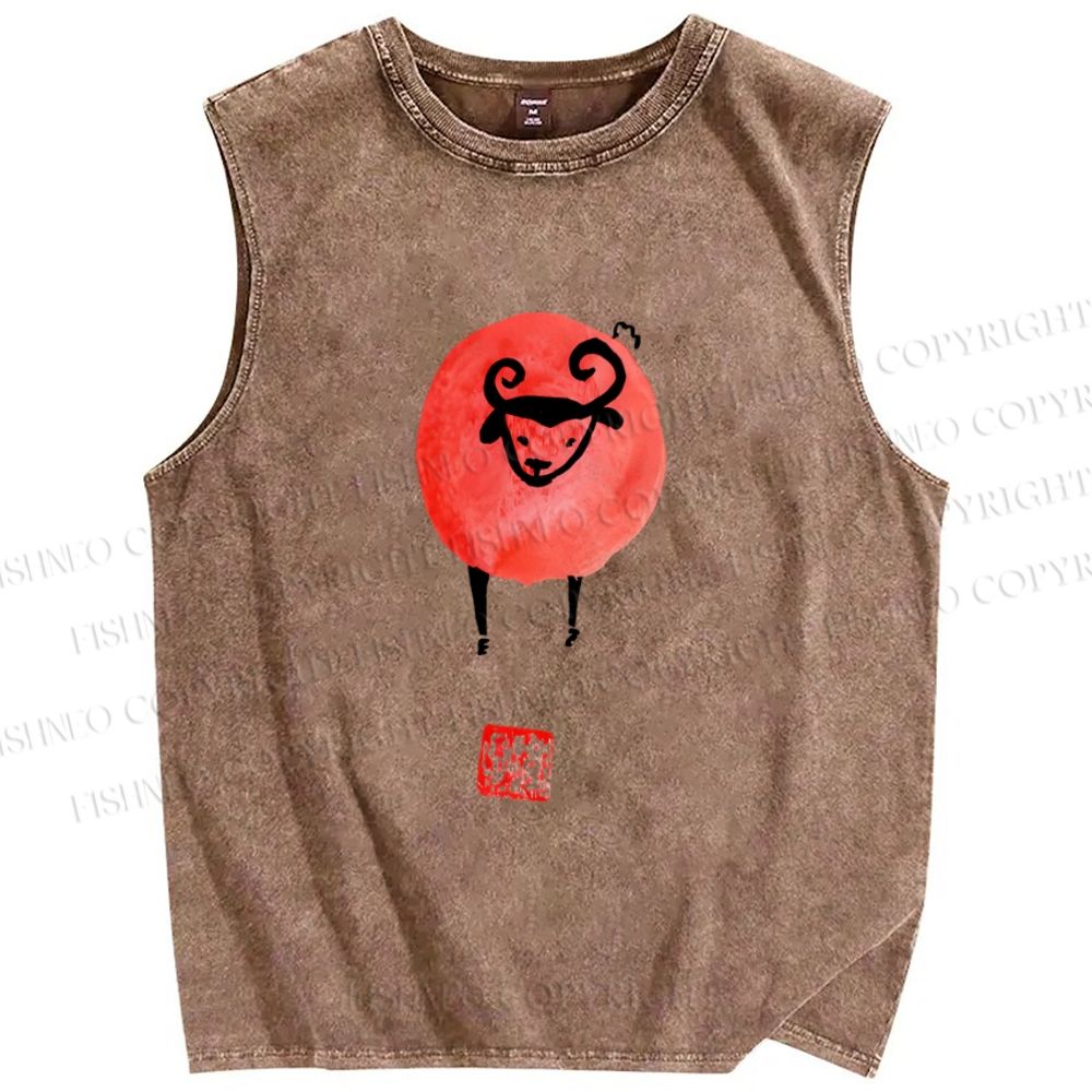 Unisex Art Cartoon Sheep Printed Washed Tank Top