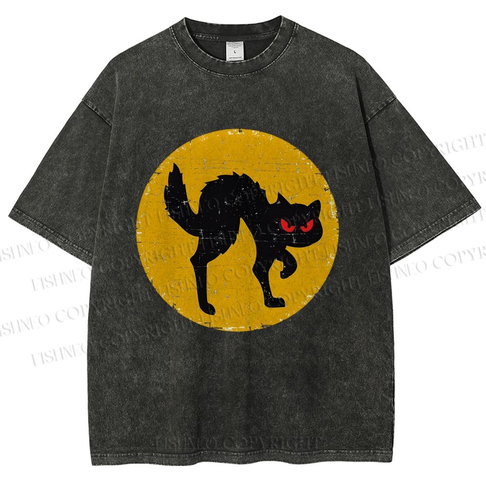Unisex Vintage Art Cat Printed Washed Tee