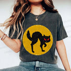 Unisex Vintage Art Cat Printed Washed Tee