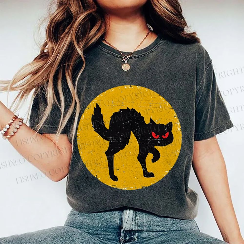 Unisex Vintage Art Cat Printed Washed Tee
