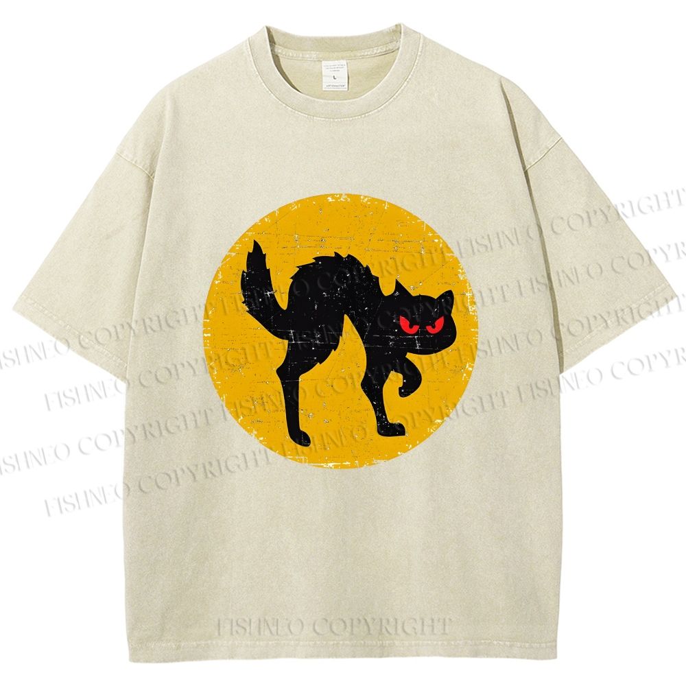 Unisex Vintage Art Cat Printed Washed Tee