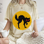 Unisex Vintage Art Cat Printed Washed Tee