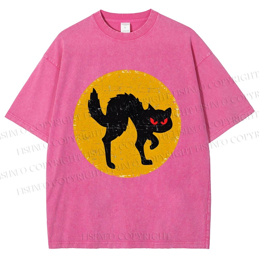 Unisex Vintage Art Cat Printed Washed Tee