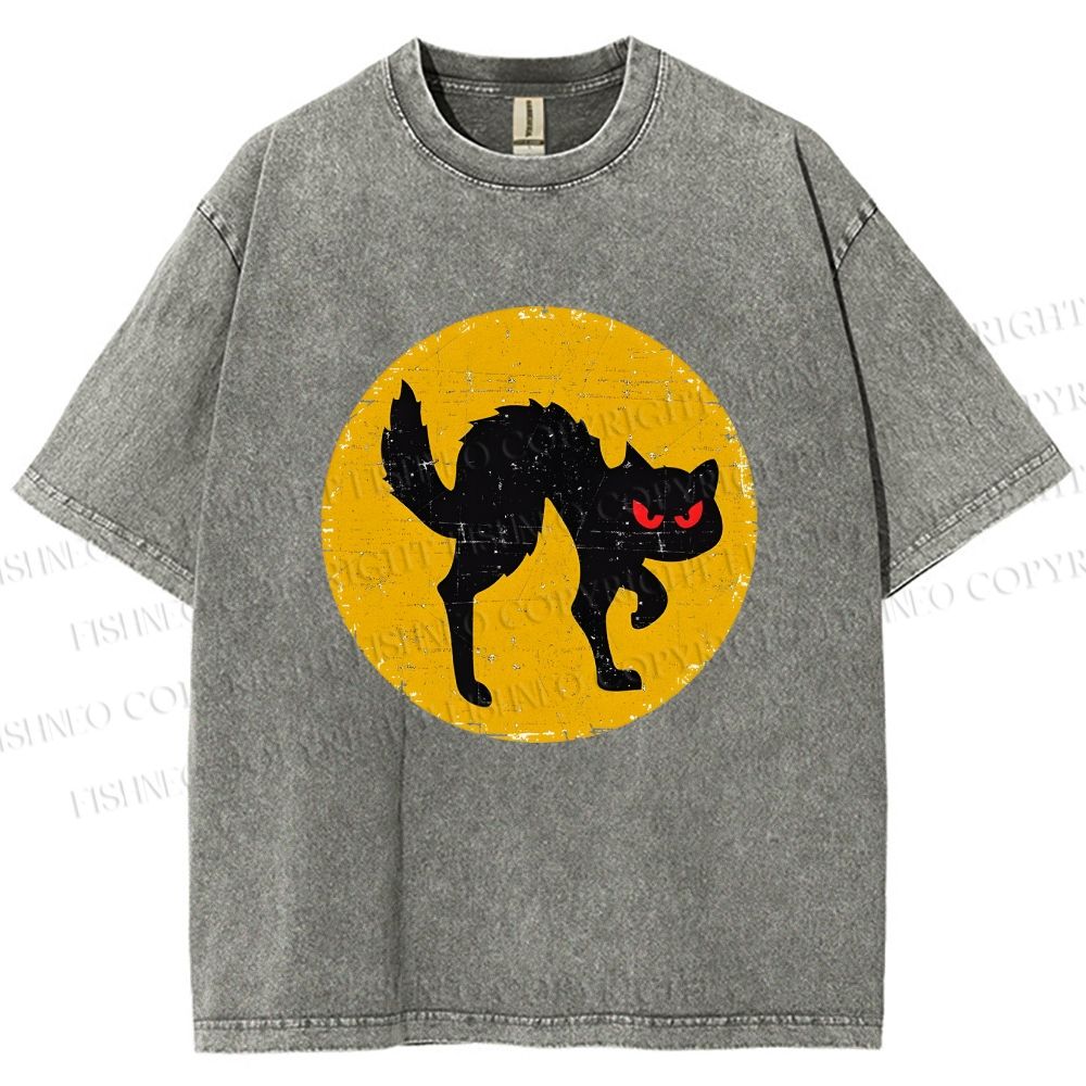 Unisex Vintage Art Cat Printed Washed Tee