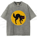 Unisex Vintage Art Cat Printed Washed Tee
