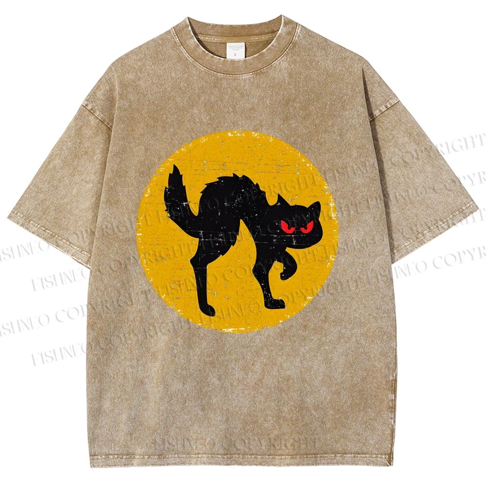 Unisex Vintage Art Cat Printed Washed Tee