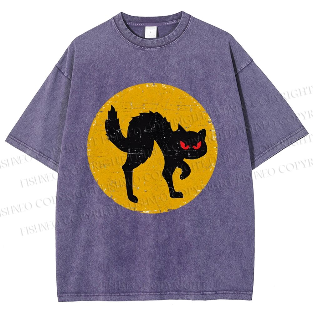 Unisex Vintage Art Cat Printed Washed Tee