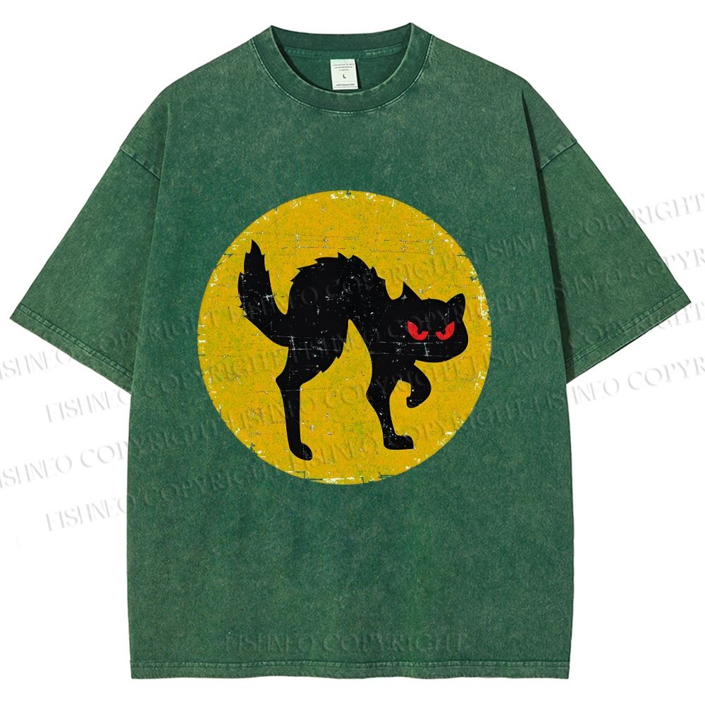 Unisex Vintage Art Cat Printed Washed Tee