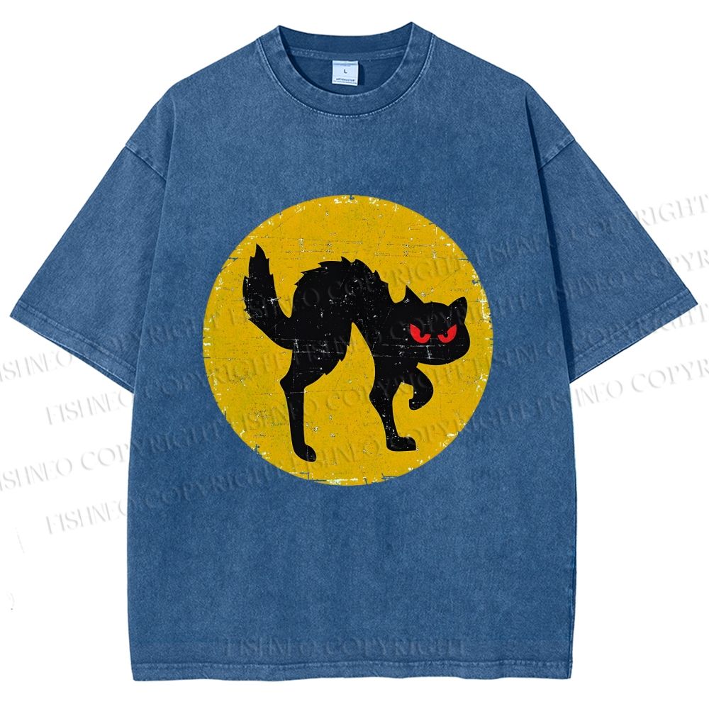 Unisex Vintage Art Cat Printed Washed Tee