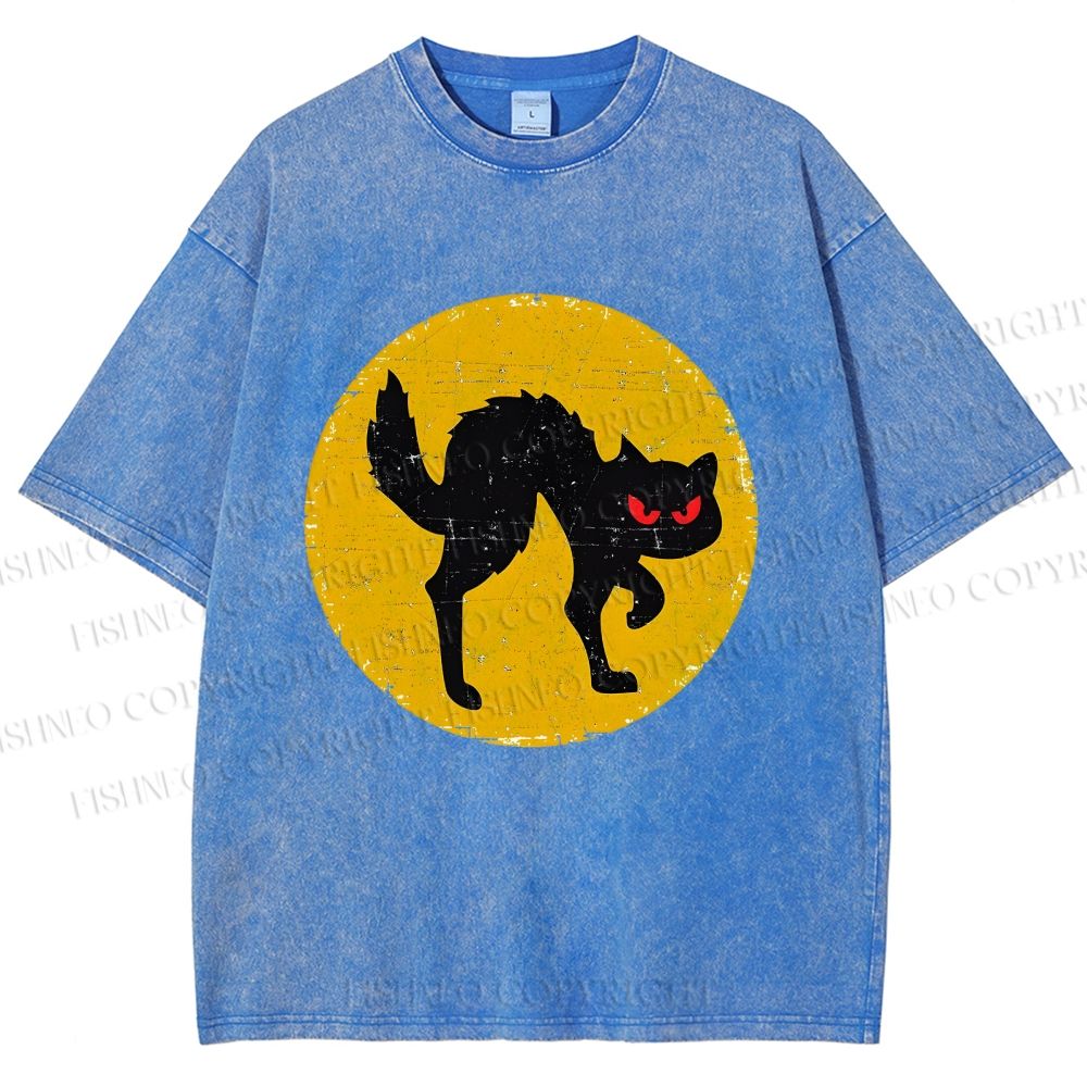 Unisex Vintage Art Cat Printed Washed Tee
