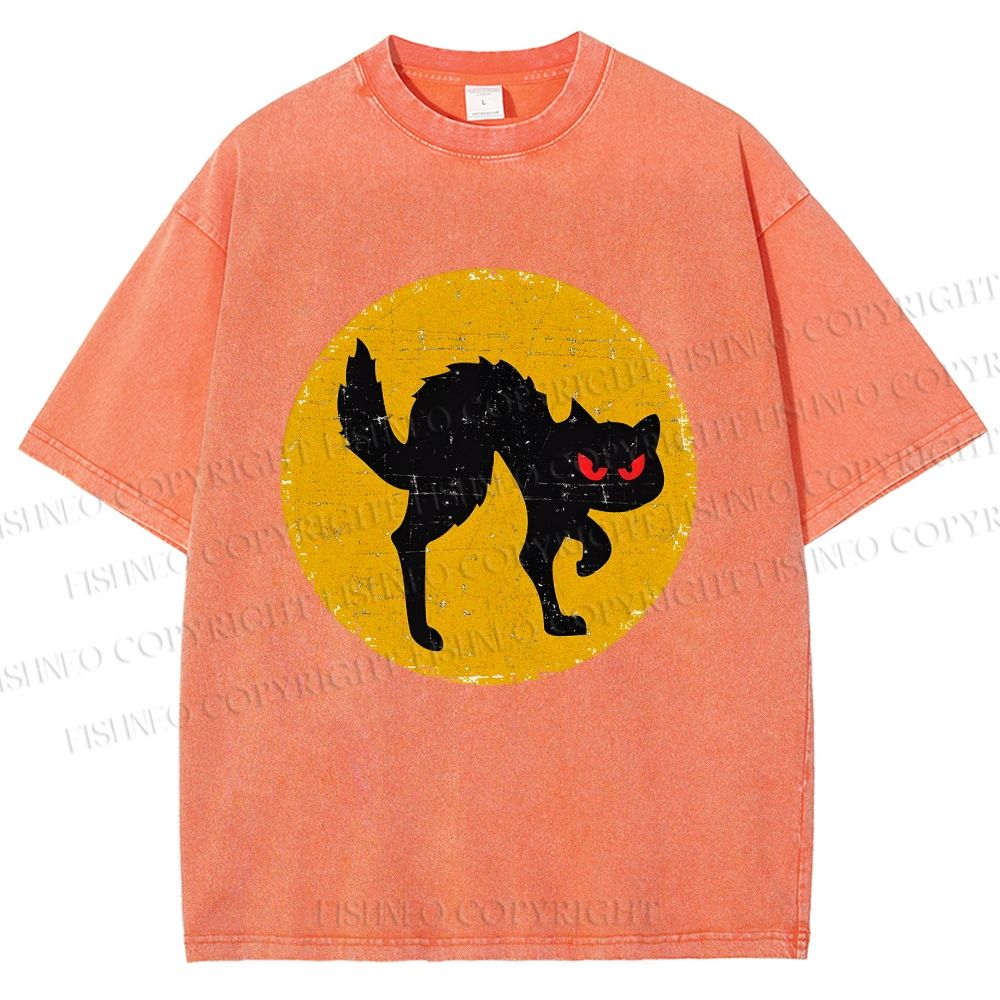 Unisex Vintage Art Cat Printed Washed Tee