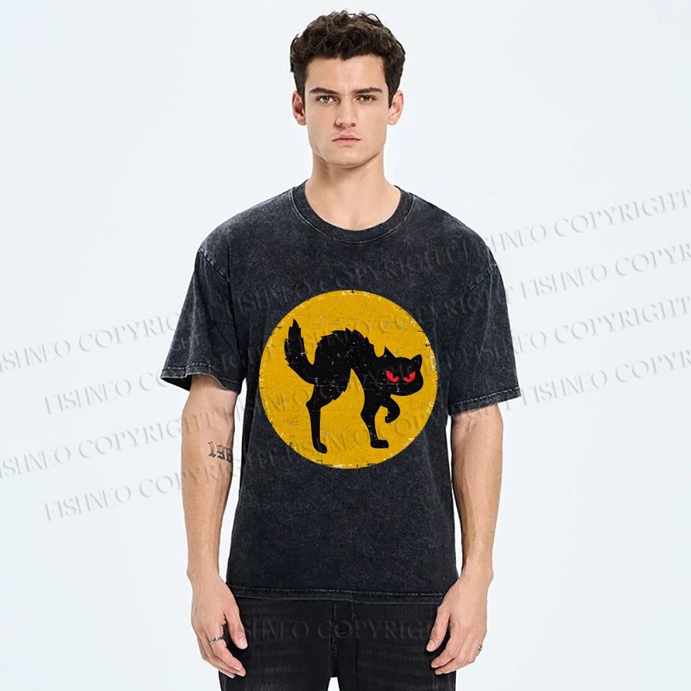 Unisex Vintage Art Cat Printed Washed Tee
