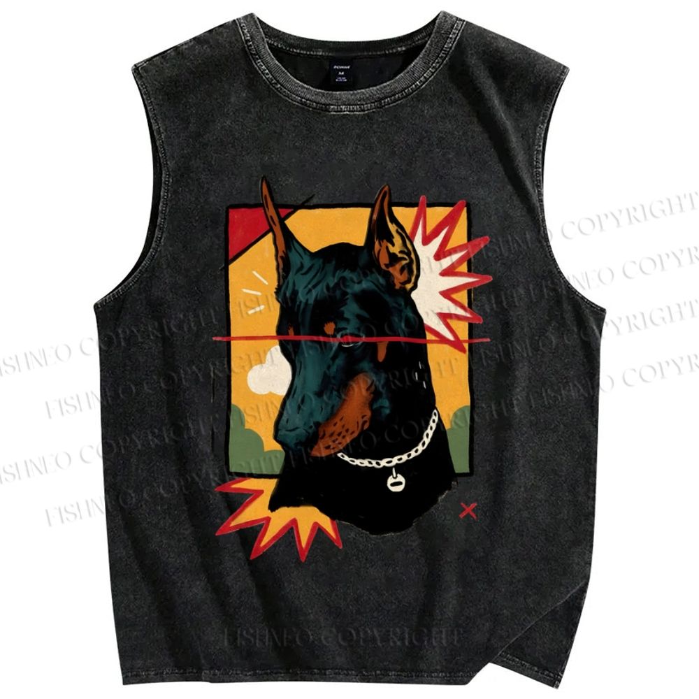 Unisex Art Dog Printed Washed Tank Top