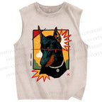 Unisex Art Dog Printed Washed Tank Top