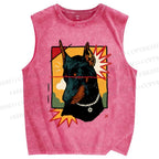 Unisex Art Dog Printed Washed Tank Top