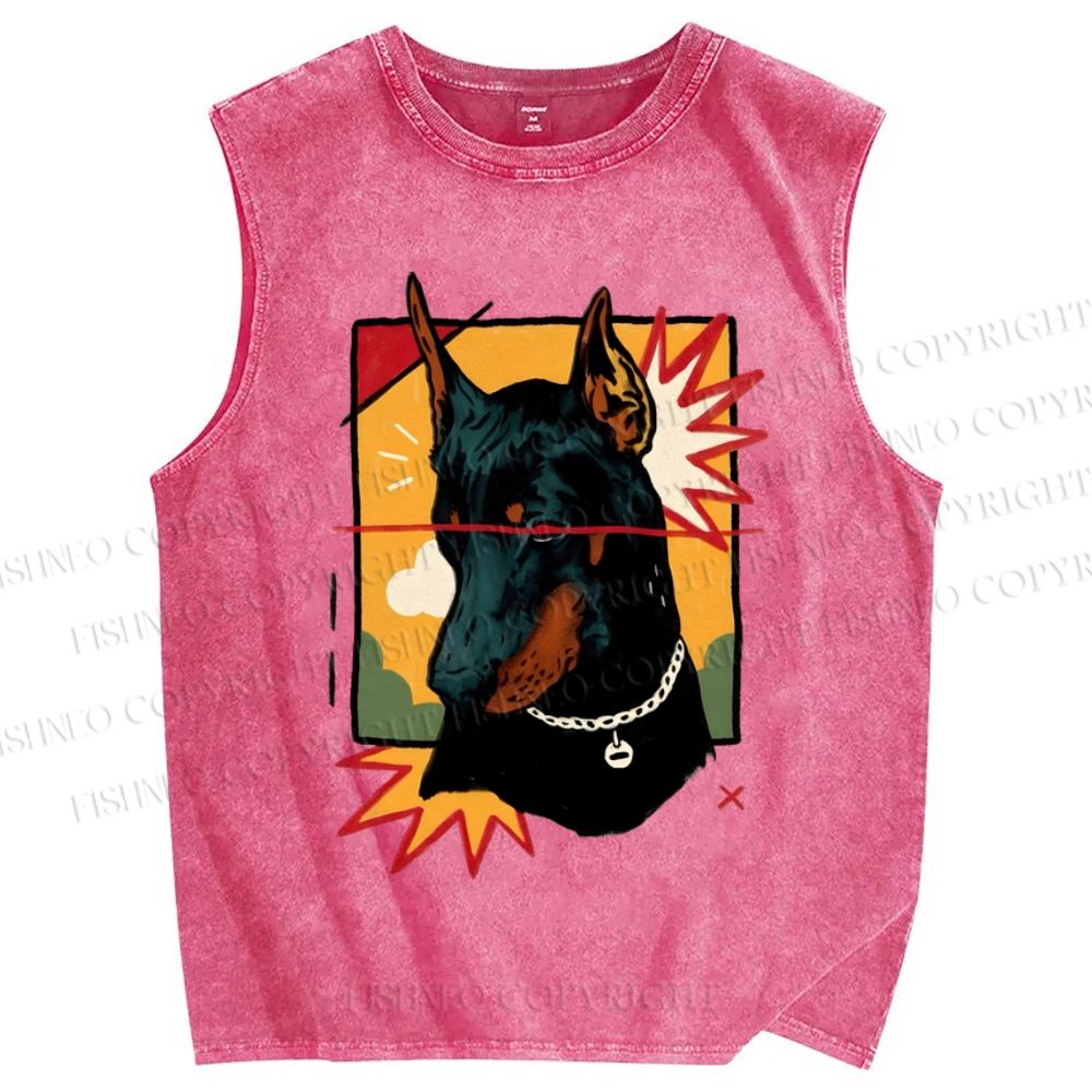 Unisex Art Dog Printed Washed Tank Top