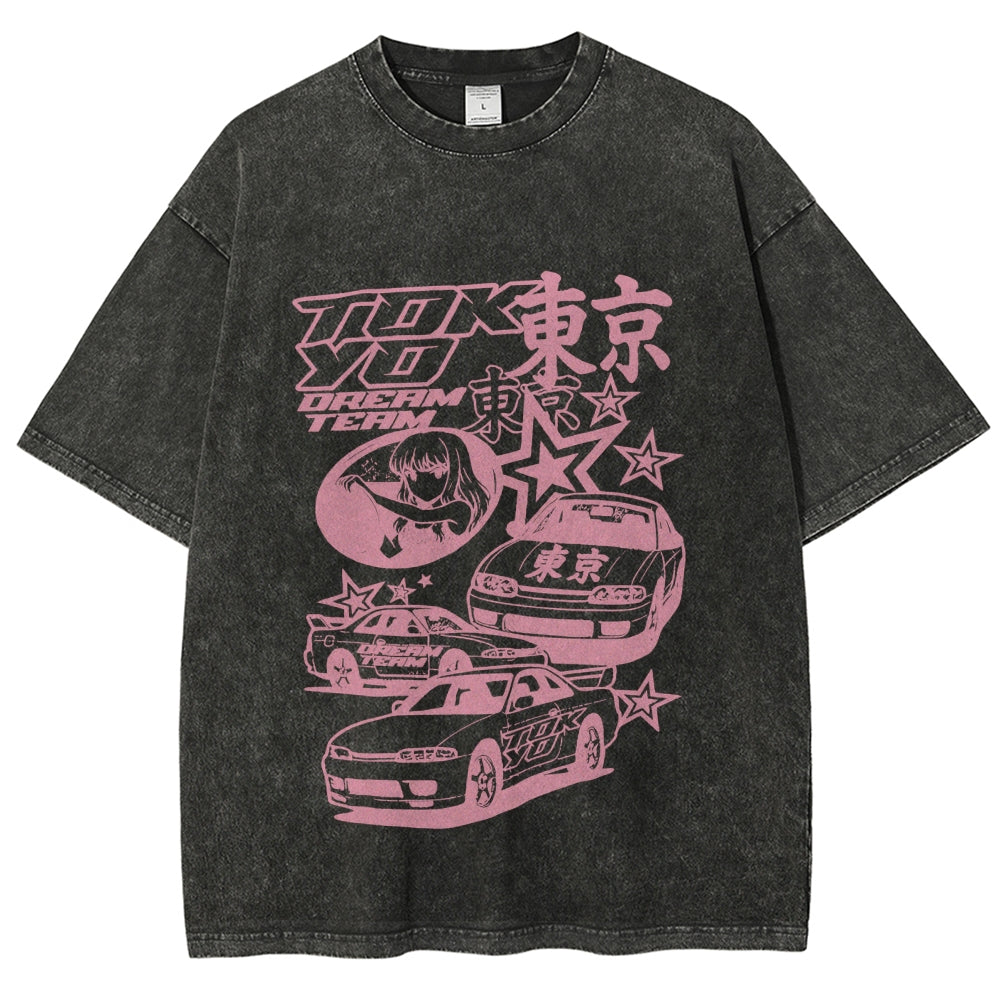 Pink Car Star Collage Tokyo Dream Team Vintage Washed T-shirt