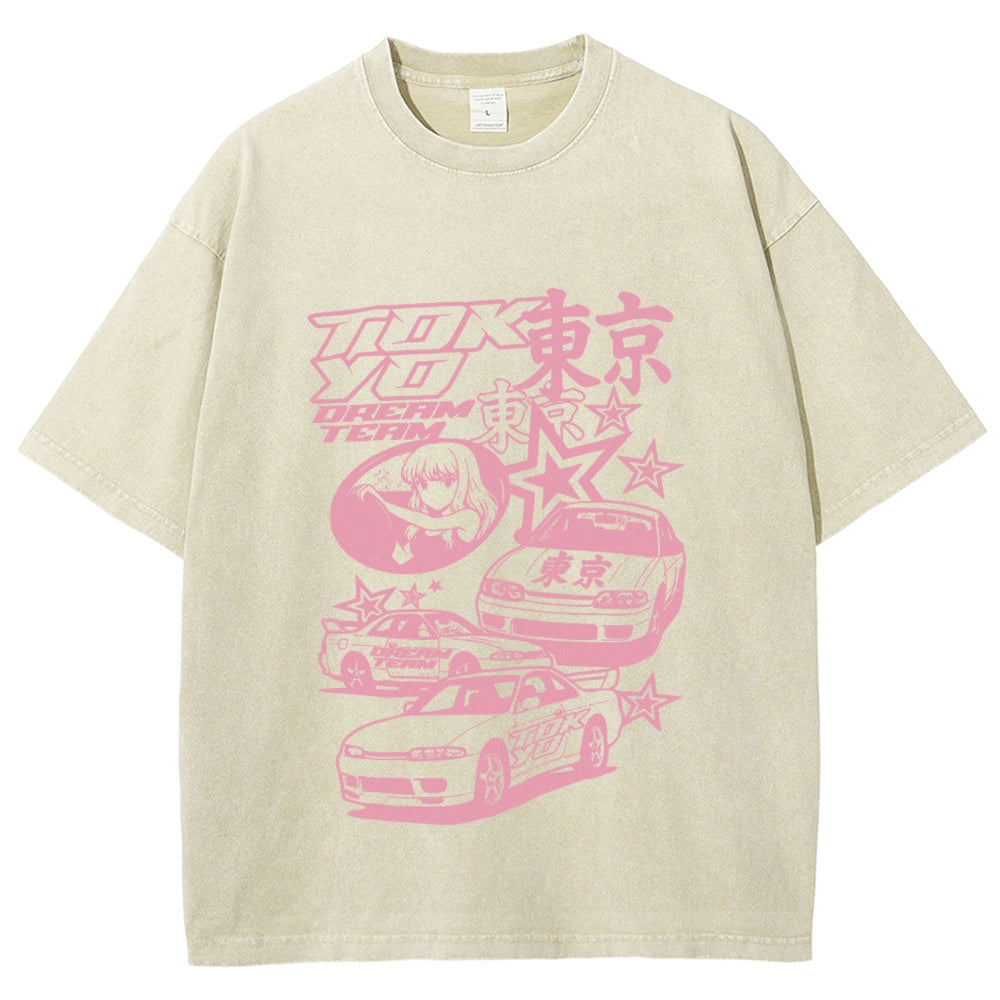 Pink Car Star Collage Tokyo Dream Team Vintage Washed T-shirt