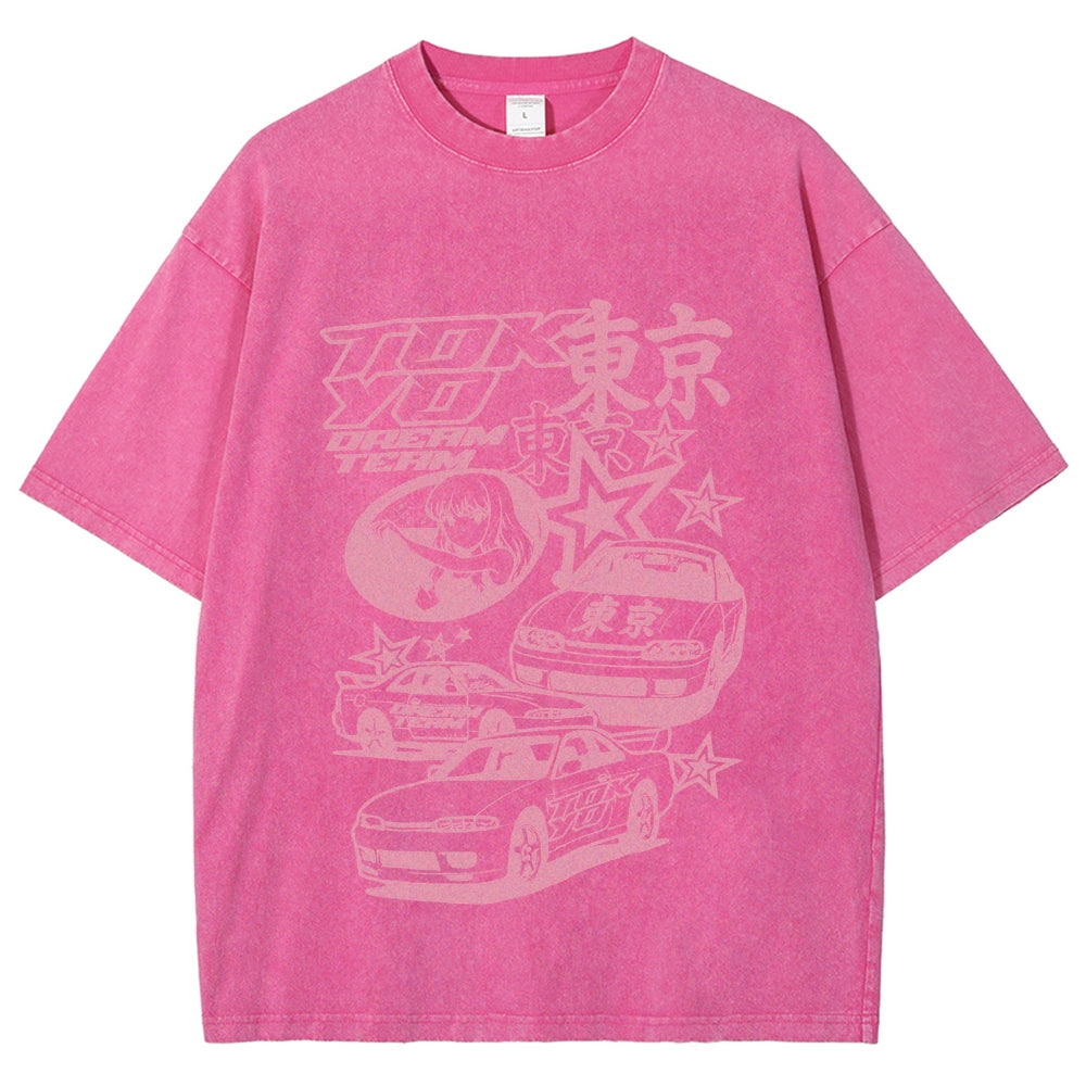 Pink Car Star Collage Tokyo Dream Team Vintage Washed T-shirt