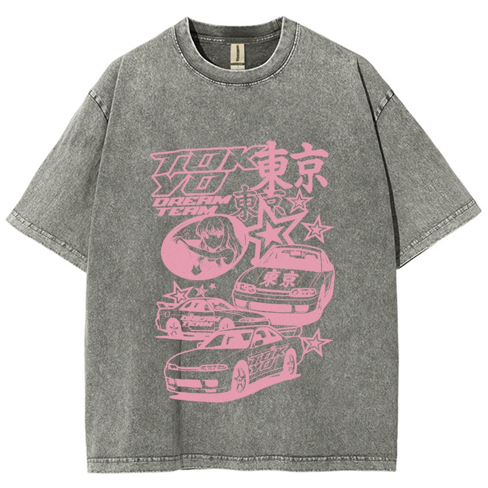 Pink Car Star Collage Tokyo Dream Team Vintage Washed T-shirt