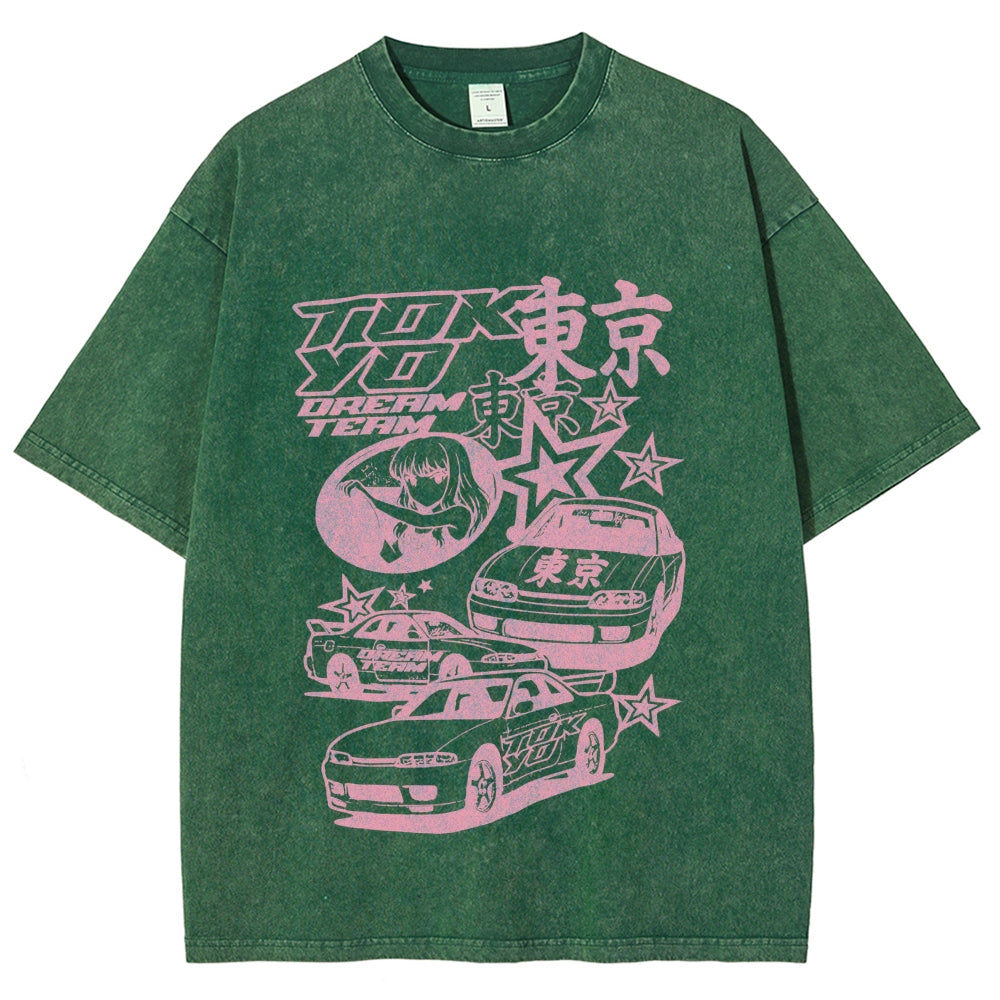 Pink Car Star Collage Tokyo Dream Team Vintage Washed T-shirt