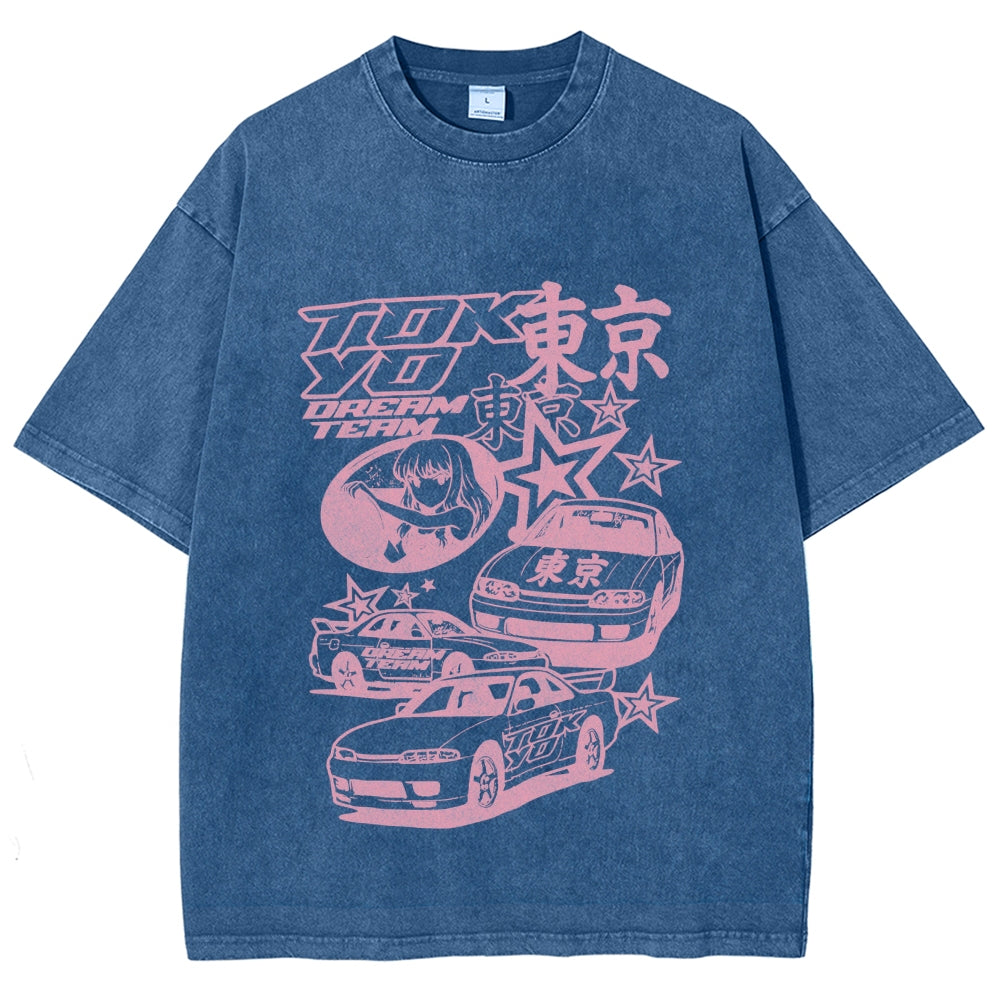 Pink Car Star Collage Tokyo Dream Team Vintage Washed T-shirt