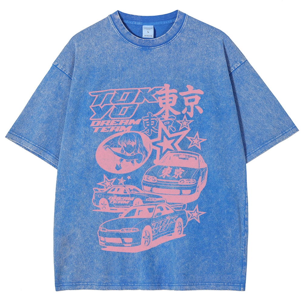Pink Car Star Collage Tokyo Dream Team Vintage Washed T-shirt