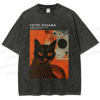 Unisex Yayoi Kusama Cat Printed Washed Tee