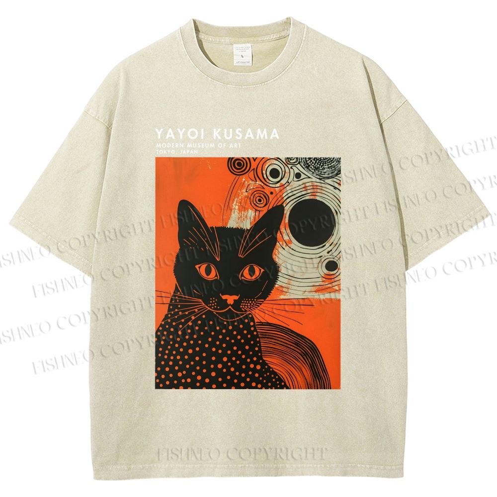Unisex Yayoi Kusama Cat Printed Washed Tee