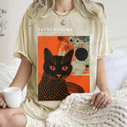 Unisex Yayoi Kusama Cat Printed Washed Tee