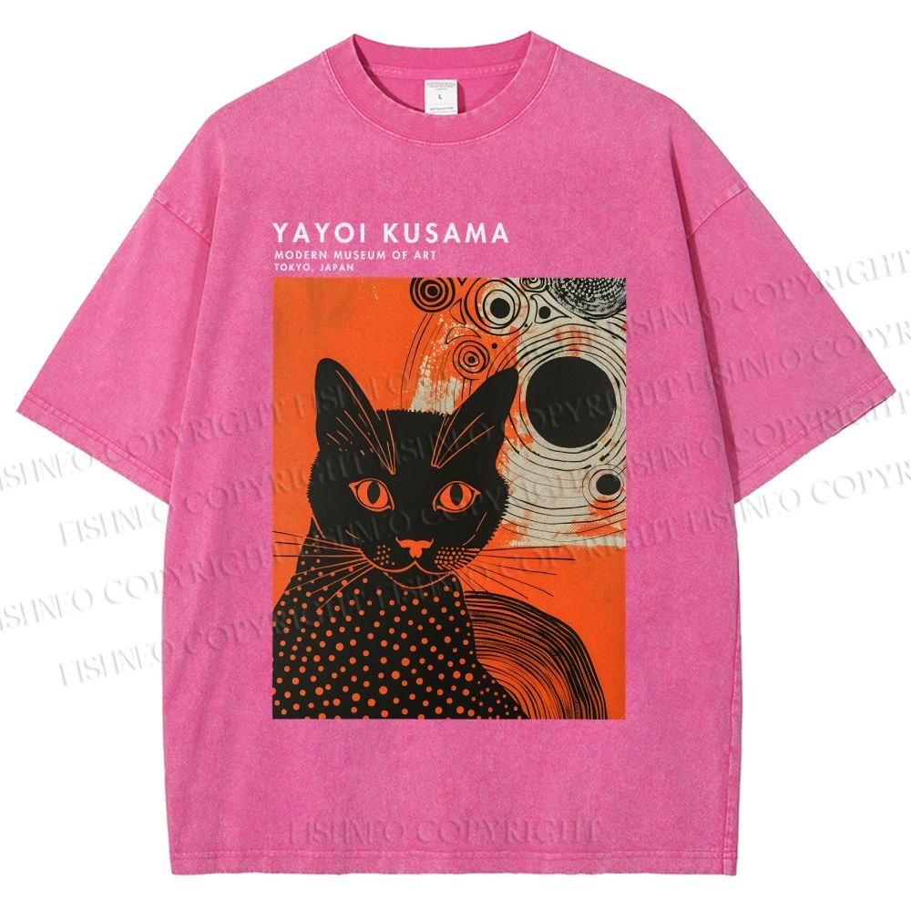 Unisex Yayoi Kusama Cat Printed Washed Tee