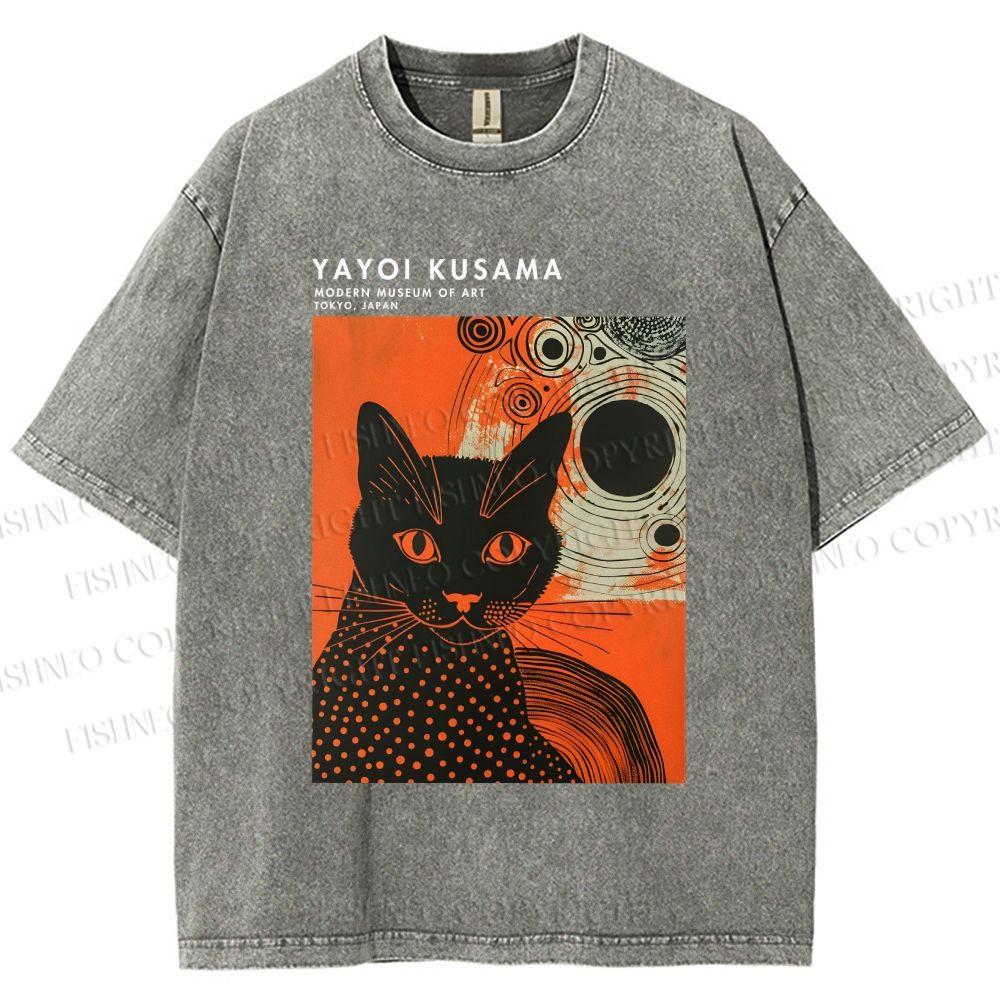 Unisex Yayoi Kusama Cat Printed Washed Tee