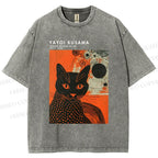 Unisex Yayoi Kusama Cat Printed Washed Tee
