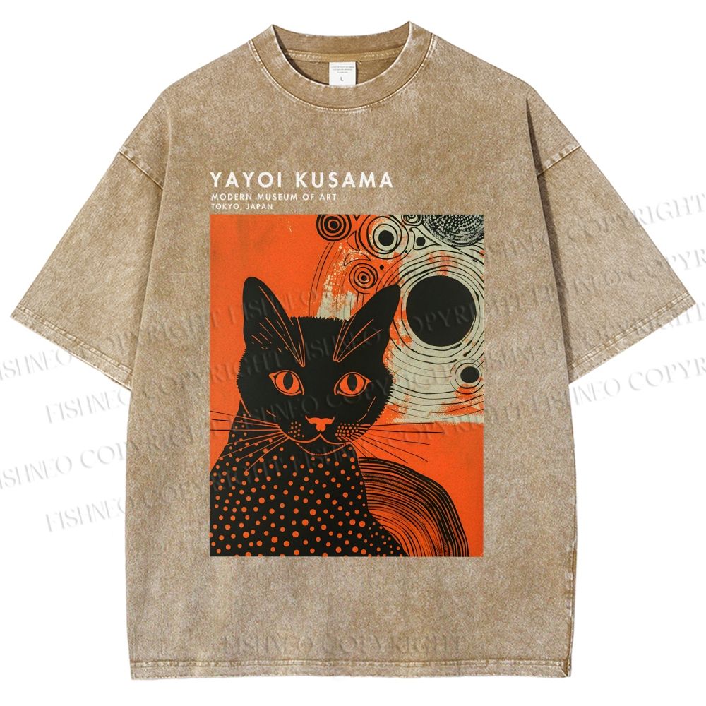 Unisex Yayoi Kusama Cat Printed Washed Tee