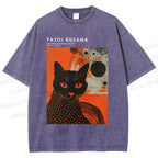 Unisex Yayoi Kusama Cat Printed Washed Tee