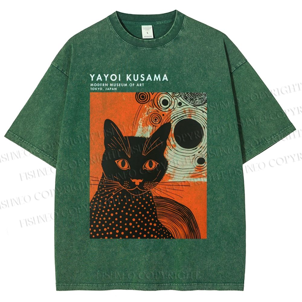 Unisex Yayoi Kusama Cat Printed Washed Tee