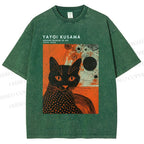 Unisex Yayoi Kusama Cat Printed Washed Tee